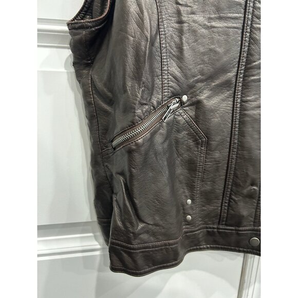 Black Rivet Sleeveless Moto Vest Large Faux Leather Zipper Brown - Picture 4 of 12